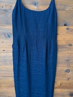Quince Navy Blue Linen Midi Dress